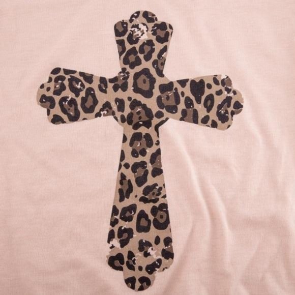 Women's Top Leopard Print Cross Graphic Tee Shirt. - Picture 2 of 2